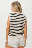 BiBi Flower Patch Striped Half Button Sweater Vest - Trendsi - Flyclothing LLC