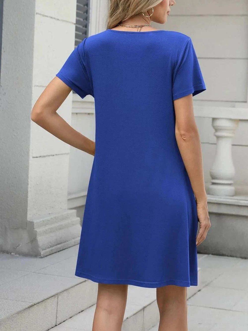 Pleated Front Round Neck Swing Dress - Trendsi - Flyclothing LLC