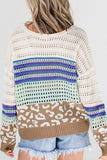 Leopard Striped Round Neck Crochet Knit Top - Trendsi - Flyclothing LLC