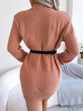 Round Neck Long Sleeve Mini Sweater Dress - Trendsi - Flyclothing LLC
