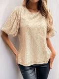 Sequin Round Neck Half Sleeve Top - Trendsi - Flyclothing LLC