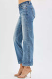 RISEN Full Size Mid Rise Crop Straight Jeans with Taylor Cuffed Plus Size - Trendsi - Flyclothing LLC