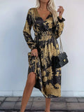 Perfee Printed Surplice Long Sleeve Midi Dress - Trendsi - Flyclothing LLC