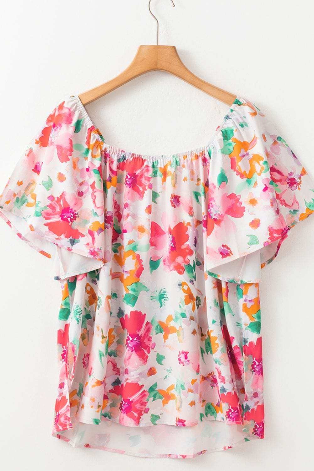 Floral Square Neck Ruffle Sleeve Blouse - Trendsi - Flyclothing LLC