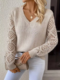 V-Neck Hollow-Out Sleeve Knit Sweater - Trendsi - Flyclothing LLC