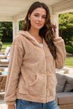 Zip Up Long Sleeve Fuzzy Hooded Outerwear - Trendsi - Flyclothing LLC