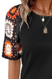 Geometric Round Neck Short Sleeve Blouse - Trendsi - Flyclothing LLC
