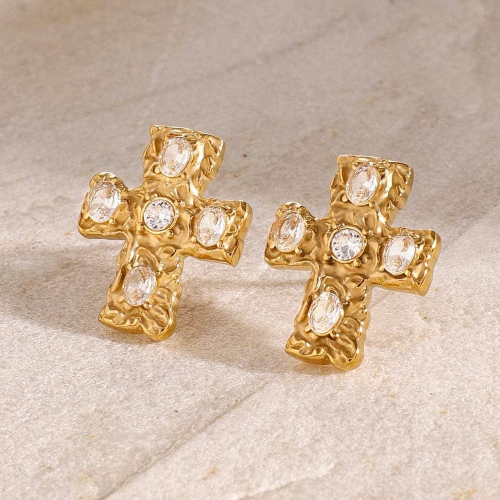 18K Gold-Plated Zircon Cross Earrings - Trendsi - Flyclothing LLC