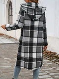 Plaid Long Sleeve Hooded Coat - Trendsi - Flyclothing LLC