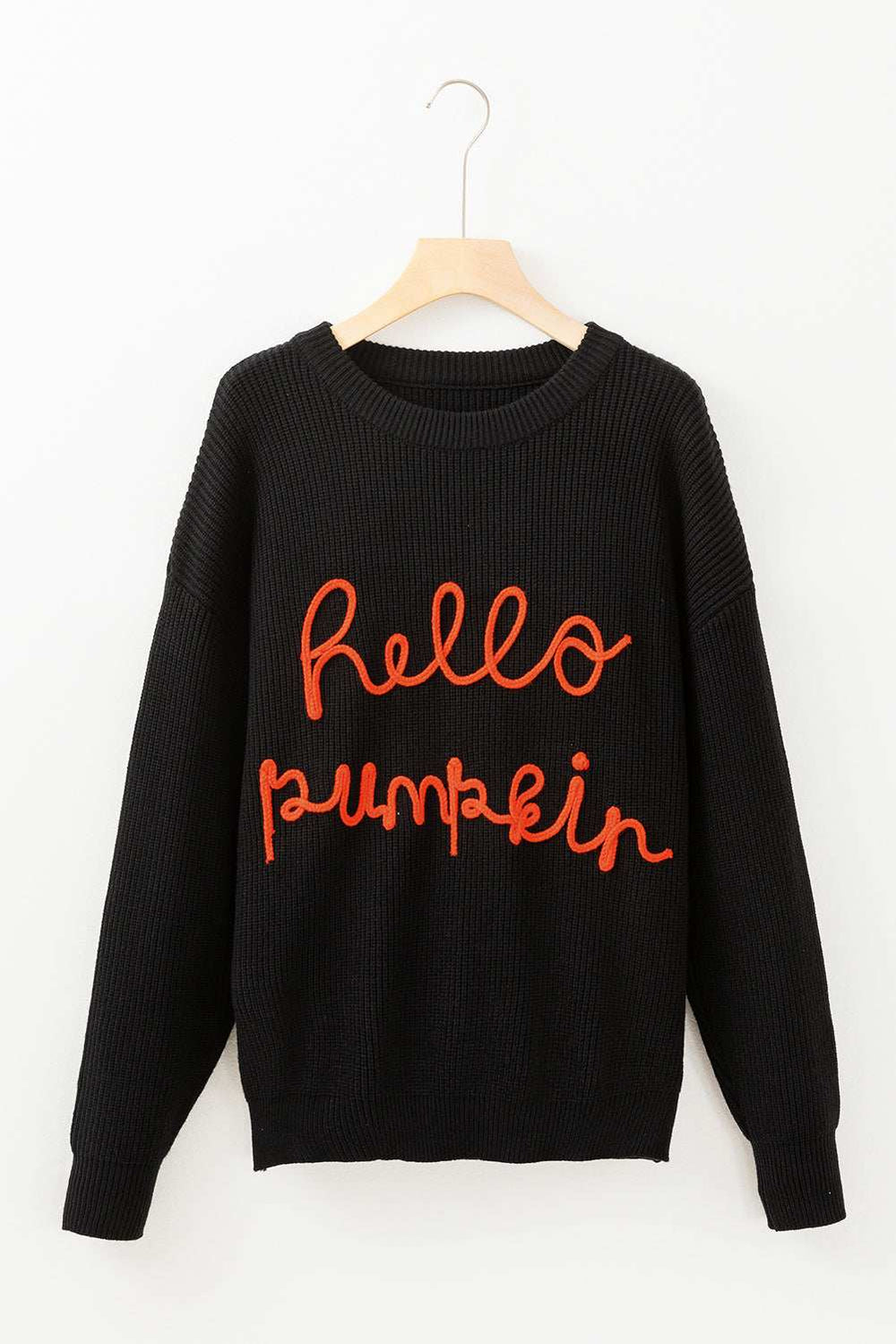 HELLO PUMPKIN Round Neck Long Sleeve Sweater - Trendsi - Flyclothing LLC