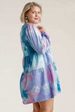 Umgee Full Size Tie Dye Round Neck Long Sleeve Babydoll Tiered Dress Plus Size - Trendsi - Flyclothing LLC