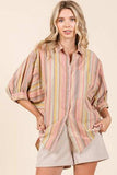 Mittoshop Striped Bubble Sleeve Button Down Shirt - Trendsi - Flyclothing LLC