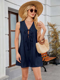 Tie Front Sleeveless Romper with Pockets - Trendsi - Flyclothing LLC