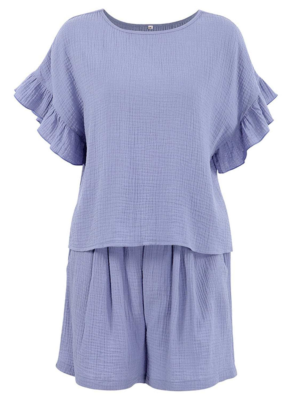 Ruffled Round Neck Top and Shorts Set - Trendsi - Flyclothing LLC