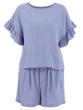Ruffled Round Neck Top and Shorts Set - Trendsi - Flyclothing LLC