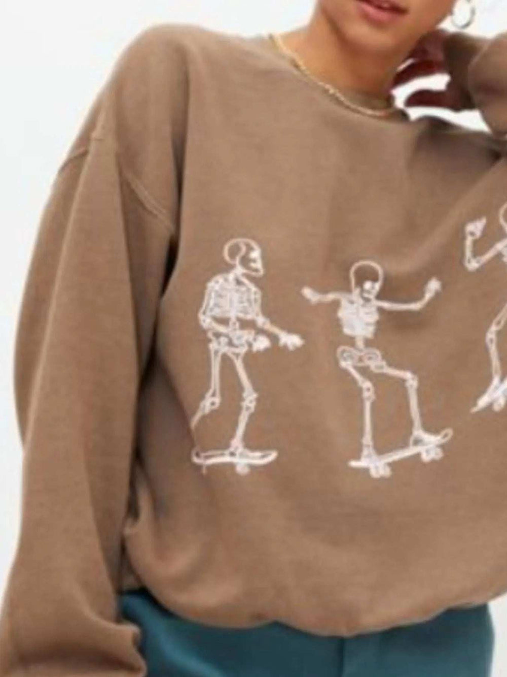 Skeleton Graphic Oversized Sweatshirt - Trendsi - Flyclothing LLC