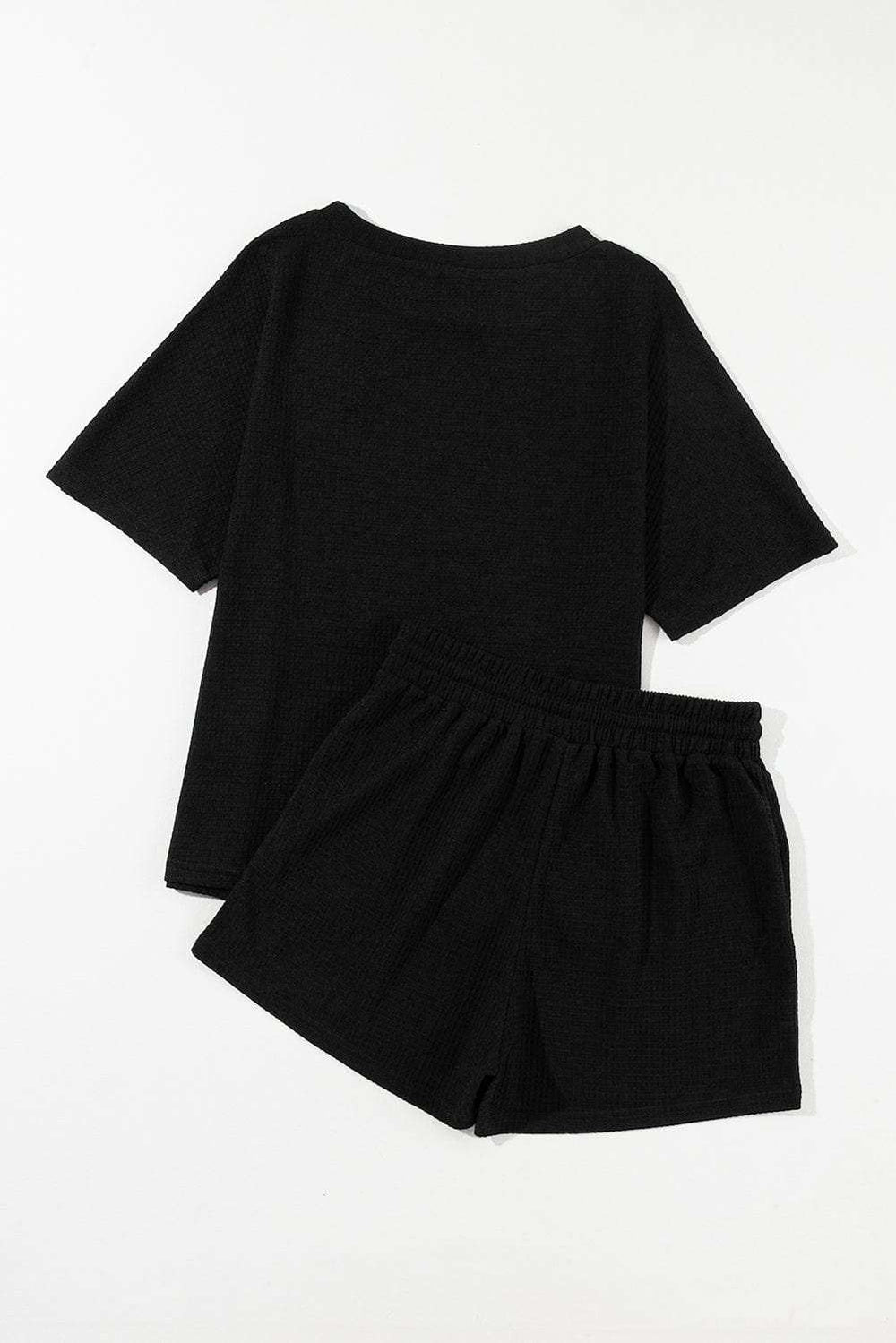 Round Neck Short Sleeve Top and Drawstring Shorts Set - Trendsi - Flyclothing LLC