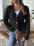 Button Up V-Neck Long Sleeve Cardigan - Trendsi - Flyclothing LLC