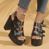 Buckle Platform Block Heels Sandals - Trendsi - Flyclothing LLC