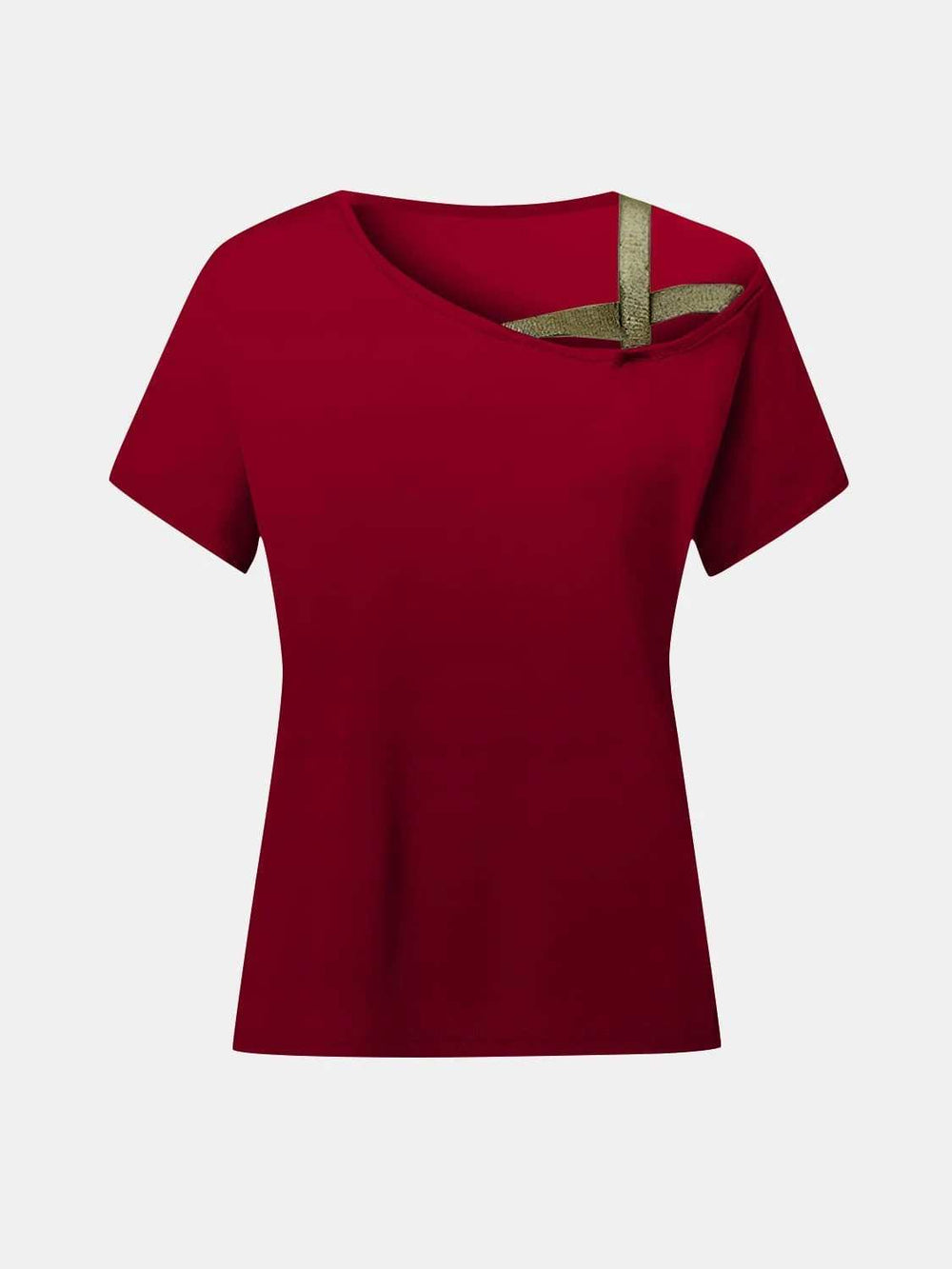 Asymmetrical Neck Short Sleeve T-Shirt - Trendsi - Flyclothing LLC