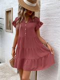 Tiered Notched Flounce Sleeve Mini Dress - Trendsi - Flyclothing LLC