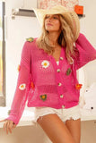 BiBi Flower Patches Open Knit Sweater Cardigan - Trendsi - Flyclothing LLC