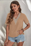 Full Size Lace Detail V-Neck Short Sleeve Blouse - Trendsi - Flyclothing LLC