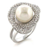 9W005 - Rhodium Brass Ring with Synthetic Pearl in White - Alamode - Flyclothing LLC