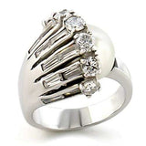 9W010 - Rhodium Brass Ring with Synthetic Pearl in White - Alamode - Flyclothing LLC