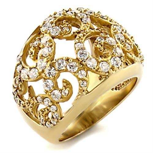 9W070 - Gold Brass Ring with AAA Grade CZ in Clear - Alamode - Flyclothing LLC
