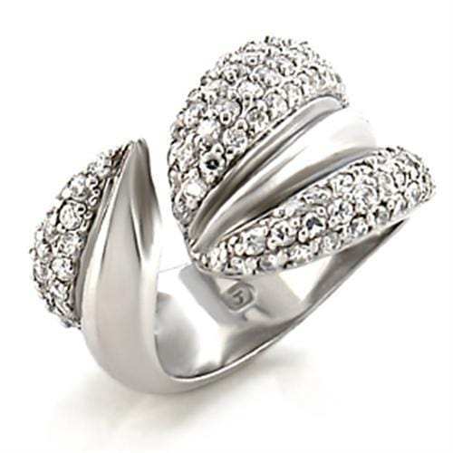 9W076 - Rhodium Brass Ring with AAA Grade CZ in Clear - Alamode - Flyclothing LLC