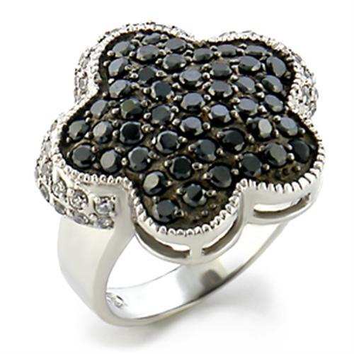 9W099 - Rhodium + Ruthenium Brass Ring with AAA Grade CZ in Jet - Alamode - Flyclothing LLC