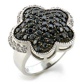 9W099 - Rhodium + Ruthenium Brass Ring with AAA Grade CZ in Jet - Alamode - Flyclothing LLC