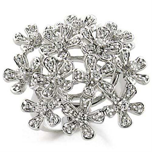 9W143 - Rhodium Brass Ring with AAA Grade CZ in Clear - Alamode - Flyclothing LLC