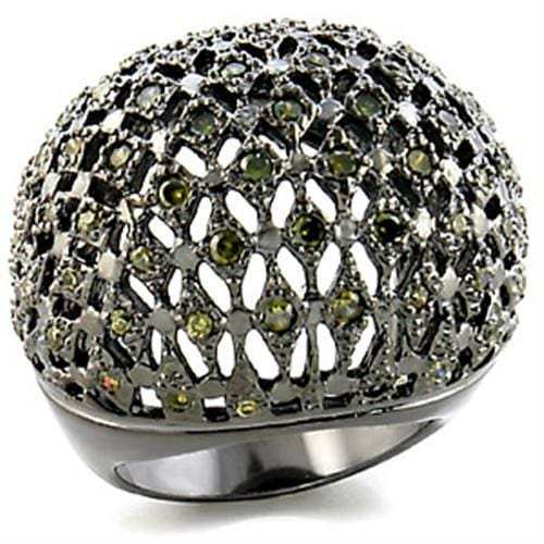 9W157 - Ruthenium Brass Ring with AAA Grade CZ in Olivine color - Alamode - Flyclothing LLC