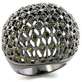 9W157 - Ruthenium Brass Ring with AAA Grade CZ in Olivine color - Alamode - Flyclothing LLC