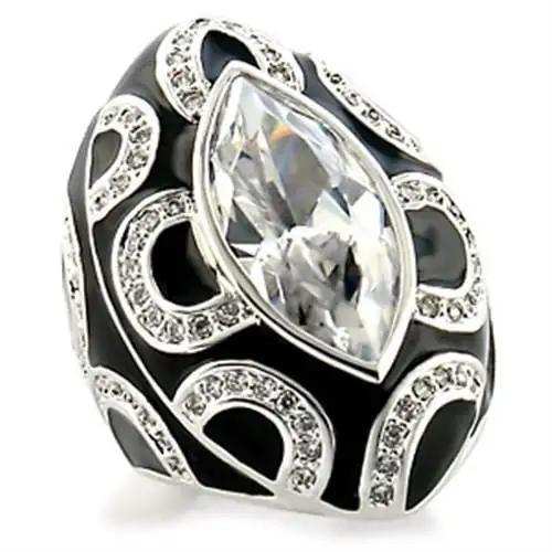 9W160 - Rhodium Brass Ring with AAA Grade CZ in Clear - Alamode - Flyclothing LLC