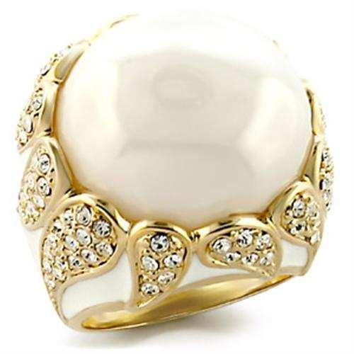 9W183 - Gold Brass Ring with Milky CZ in White - Alamode - Flyclothing LLC