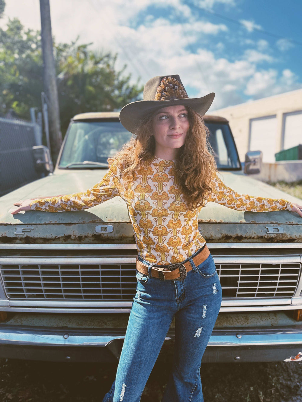 Streets of Gold Golden Yellow Tulip Flower MESH TOP - Lil Bee's Bohemian - Flyclothing LLC