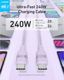 Anker USB-C to USB-C Cable (3 ft / 6 ft, 240W, Upcycled-Braided)