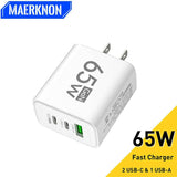 65W GaN USB C Charger Fast Charger QC3.0 Type C PD Mobile Phone Quick Charging Adapter for iPhone Samsung Xiaomi Wall Charger - ZeeBelle.com - Flyclothing LLC
