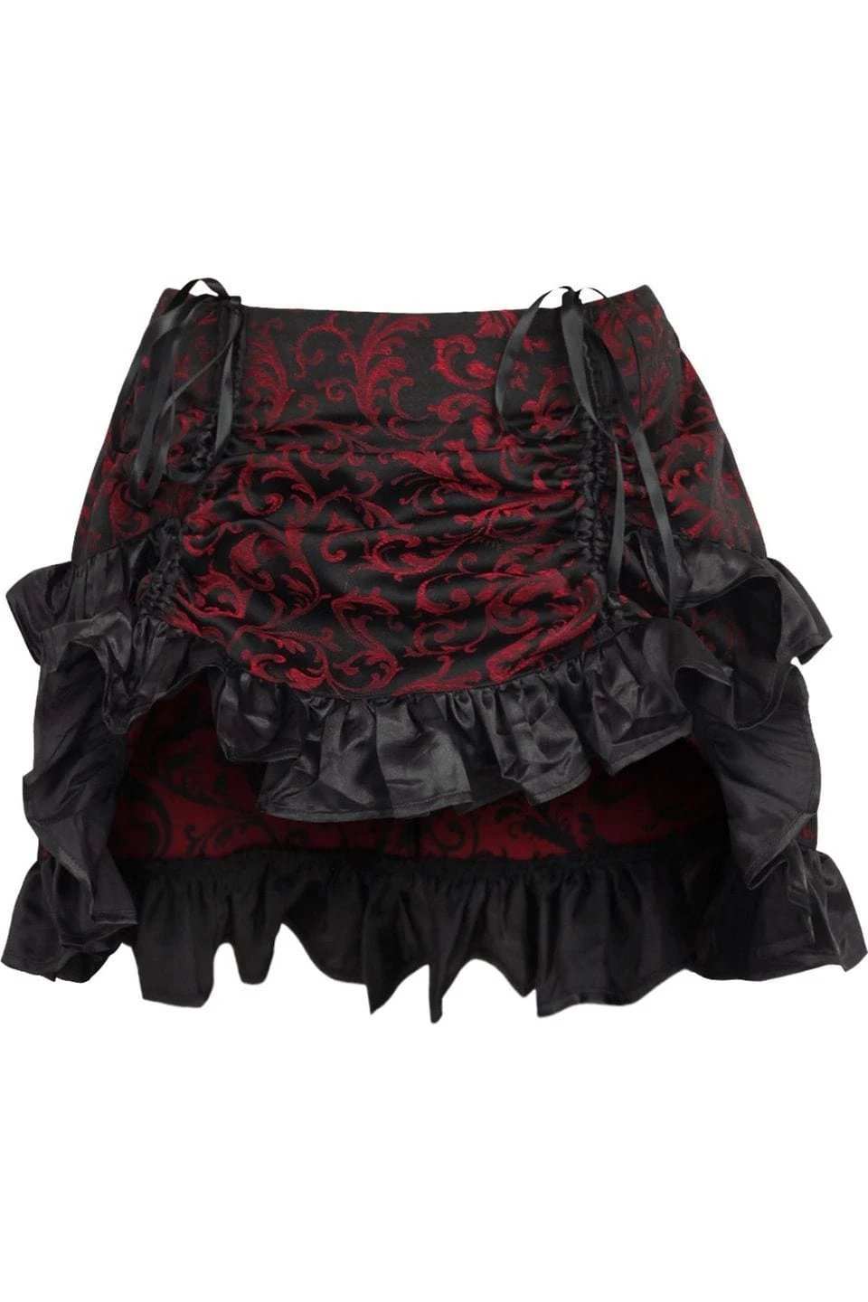 Daisy Corsets Red/Black Brocade Ruched Bustle Skirt - Daisy Corsets - Flyclothing LLC