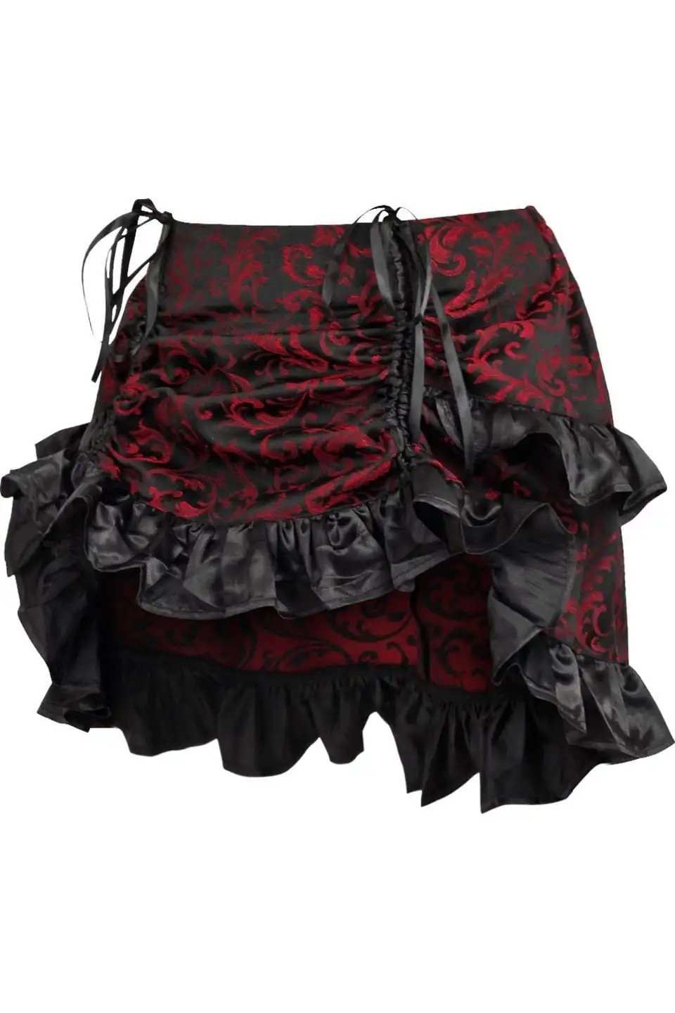 Daisy Corsets Red/Black Brocade Ruched Bustle Skirt - Daisy Corsets - Flyclothing LLC