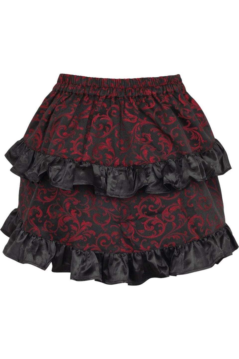 Daisy Corsets Red/Black Brocade Ruched Bustle Skirt - Daisy Corsets - Flyclothing LLC