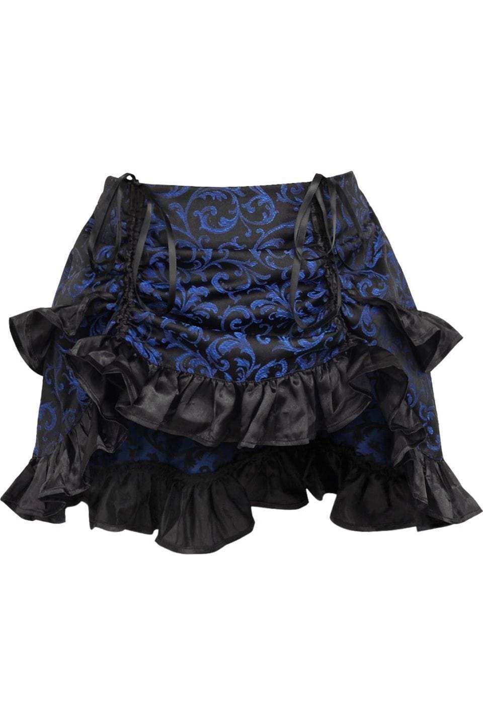 Daisy Corsets Blue/Black Brocade Ruched Bustle Skirt - Daisy Corsets - Flyclothing LLC