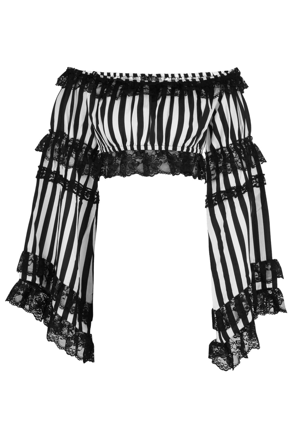 Daisy Corsets Black/White Striped Smocked Flare Sleeve Peasant Top - Daisy Corsets - Flyclothing LLC