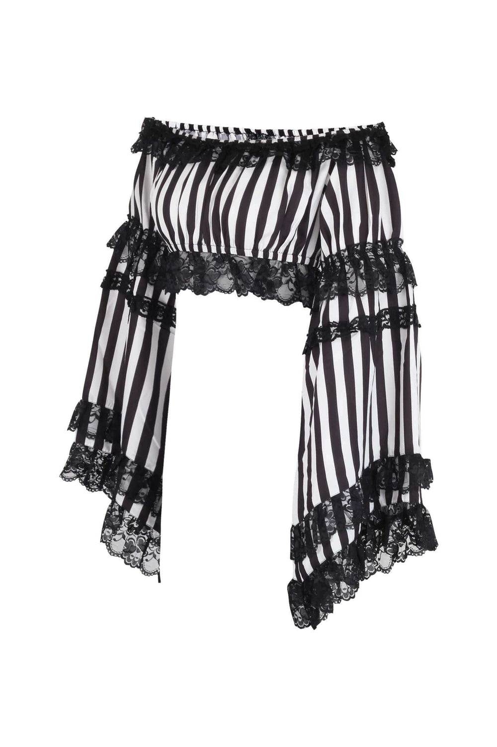 Daisy Corsets Black/White Striped Smocked Flare Sleeve Peasant Top - Daisy Corsets - Flyclothing LLC