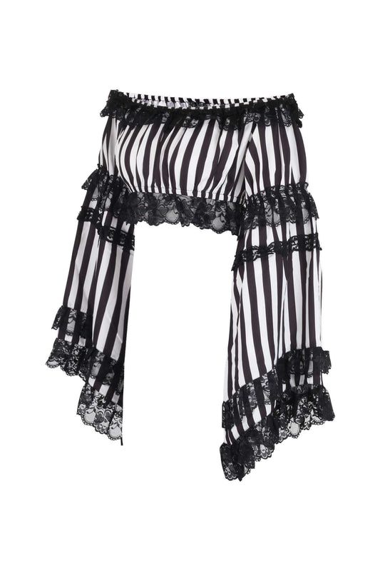 Daisy Corsets Black/White Striped Smocked Flare Sleeve Peasant Top - Daisy Corsets - Flyclothing LLC