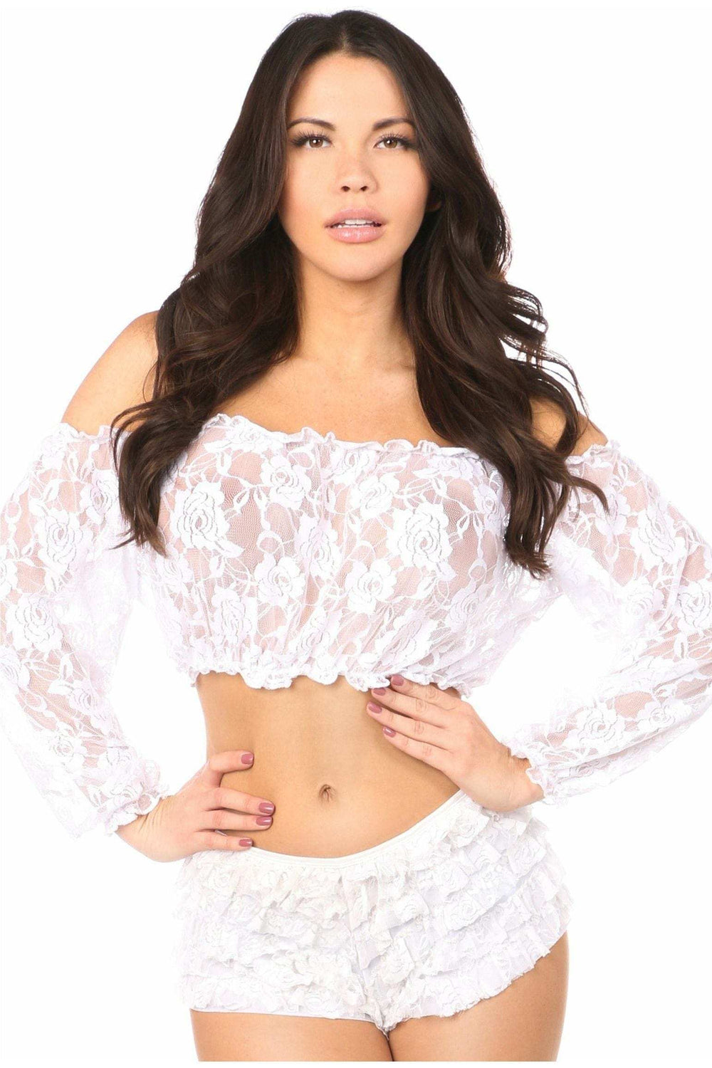 Daisy Corsets White Sheer Lace Long Sleeve Peasant Top - Daisy Corsets - Flyclothing LLC