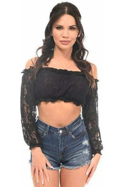 Daisy Corsets Black Lined Lace Long Sleeve Peasant Top - Daisy Corsets - Flyclothing LLC